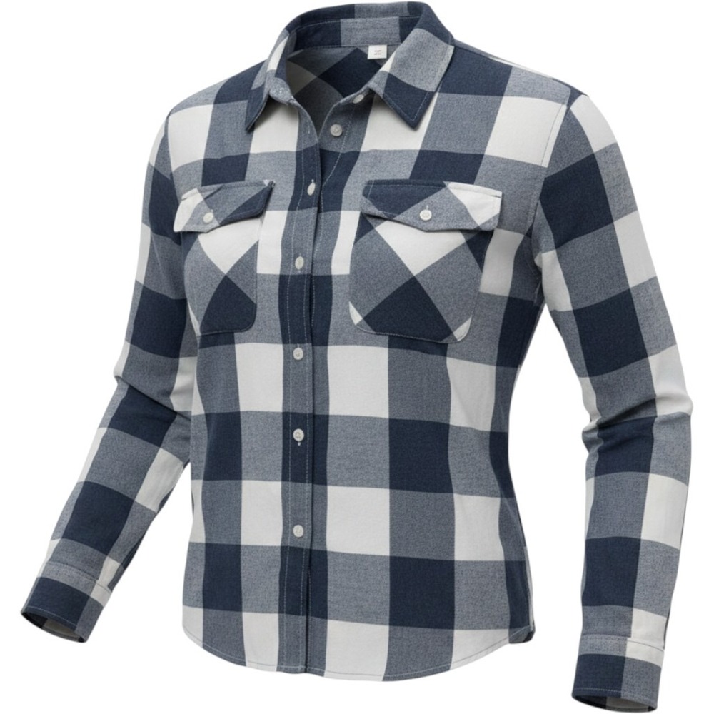 Pink Lily Flannel Shirt Womens Medium Navy Blue White Plaid Button Down Boho Top